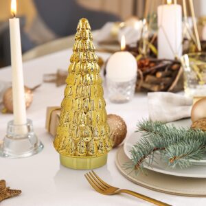 SHMILMH Gold Mercury Glass Christmas Tree 1pcs, Tabletop Christmas Tree with Light, Battery Operated Small Xmas Tree for Fireplace Centerpiece Decorations 10"