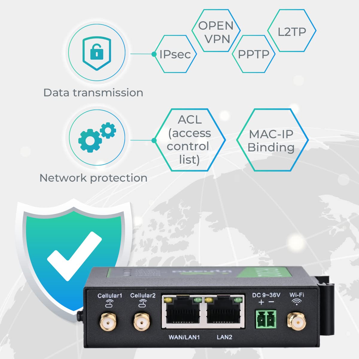 InHand Networks IR302 Industrial IoT 4G LTE VPN Cellular Router, LTE Cat 4+ Wi-Fi, Dual sim Card Slots, Management by Cloud Platform, DI/DO Port, Support T-Mobile, AT&T & Verizon, UL Certification