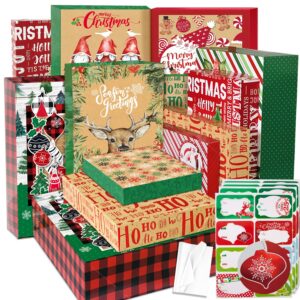 Party Funny 12 Christmas Gift Wrap Boxes for Wrapping Extra Large Clothes, 12 tissue paper and 80 Christmas Stickers(Assorted size for Shirts, Robes, Coats, Sweaters and xmas Holiday Present)