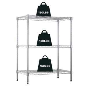 NChanmar 3-Tier Wire Shelving Unit Storage Shelves Shelf Organizer 30"x23"x12" Heavy Duty Metal Storage Rack Wire Rack NSF Height Adjustable for Laundry Bathroom Kitchen Garage Shelving(Chrome)