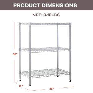 NChanmar 3-Tier Wire Shelving Unit Storage Shelves Shelf Organizer 30"x23"x12" Heavy Duty Metal Storage Rack Wire Rack NSF Height Adjustable for Laundry Bathroom Kitchen Garage Shelving(Chrome)