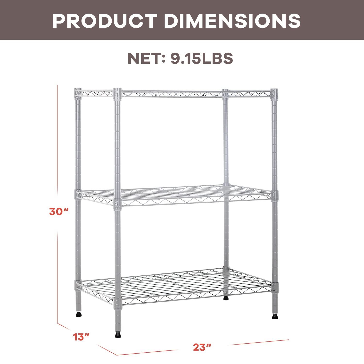 NChanmar 3-Tier Wire Shelving Unit Storage Shelves Shelf Organizer 30"x23"x12" Heavy Duty Metal Storage Rack Wire Rack NSF Height Adjustable for Laundry Bathroom Kitchen Garage Shelving(Chrome)