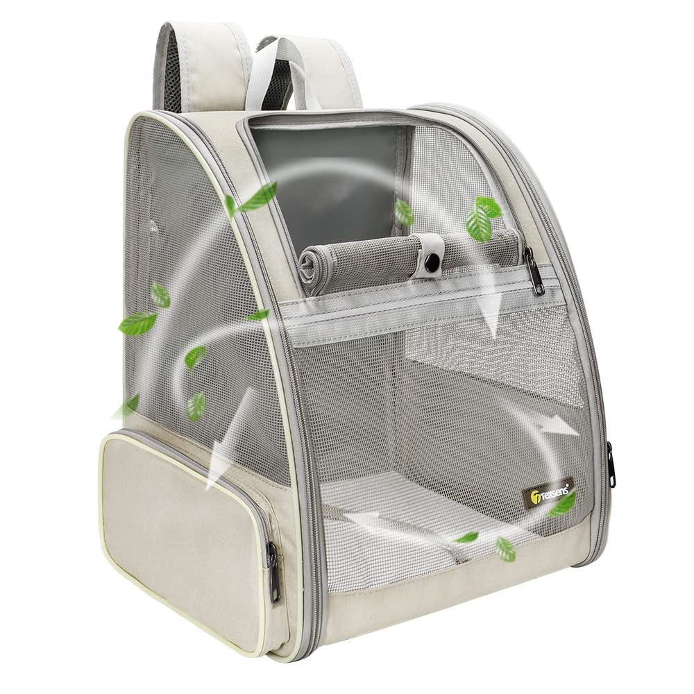 Texsens Pet Backpack Carrier for Small Cats Dogs | Ventilated Design, Safety Straps, Buckle Support, Collapsible | Designed for Travel, Hiking & Outdoor Use (Creamy White)