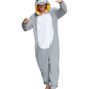 Dodheah Rhinoceros Cosplay Adult Onesie Halloween Costumes Pajamas Animal Jumpsuit Sleepwear Loungewear Grey S