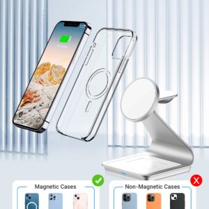 3 in 1 Wireless Charger for MagSafe, Aluminum Alloy Wireless Charging Station, Compatible with iPhone 14/13/12, Apple Watch, AirPods Pro/3/2 (Cable and Wall Charger Included) Silver