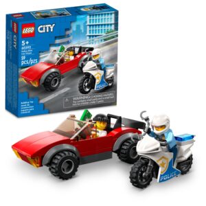 lego city police bike car chase 60392, toy with racing vehicle & motorbike toys for 5 plus year olds, kids gift idea, set featuring 2 officer minifigures