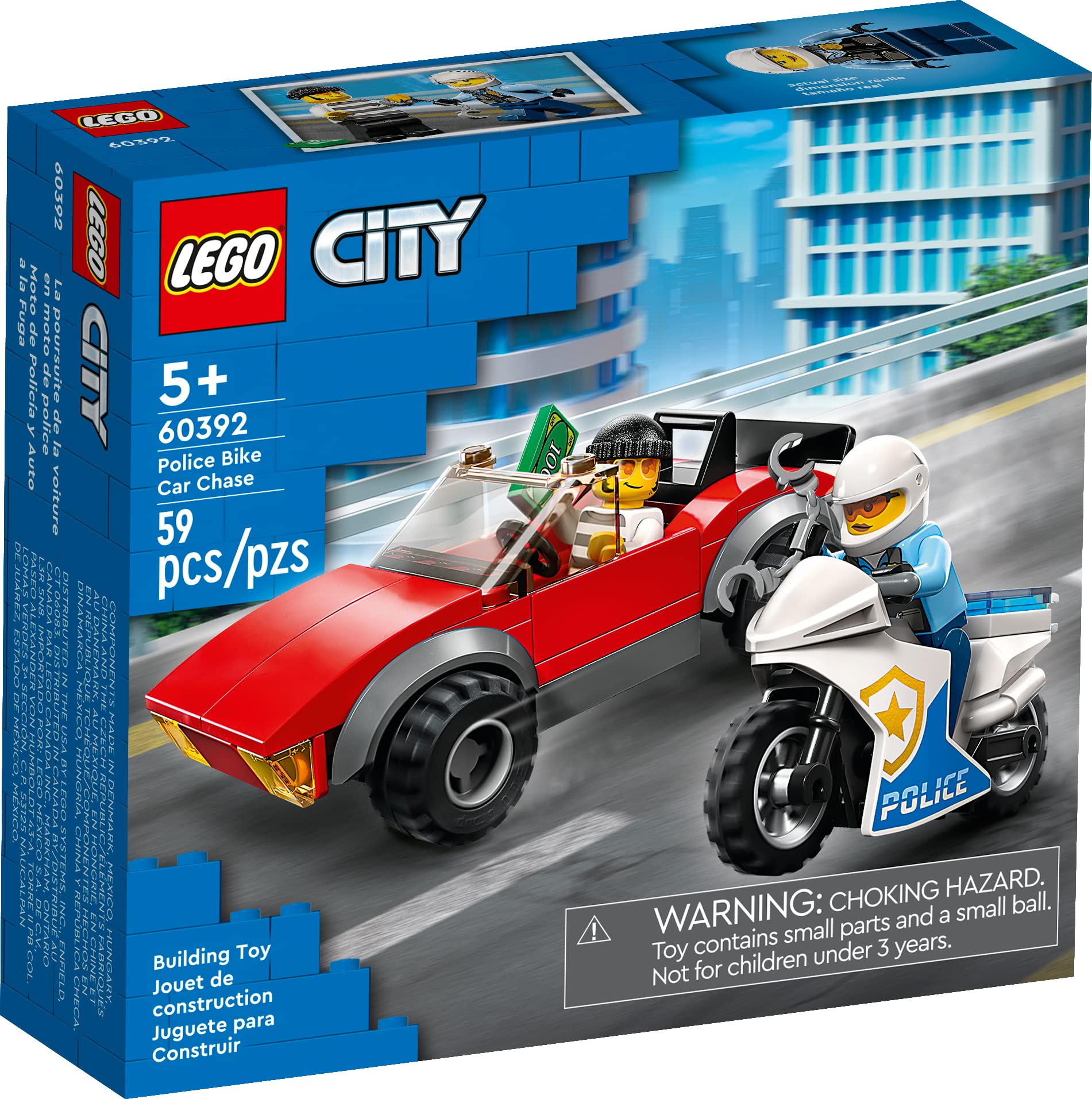 LEGO City Police Bike Car Chase 60392, Toy with Racing Vehicle & Motorbike Toys for 5 Plus Year Olds, Kids Gift Idea, Set featuring 2 Officer Minifigures