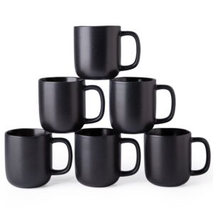 amorarc 14oz coffee mugs set of 6, ceramic coffee mugs with large handle & wavy rim for latte/hot cocoa/tea, stylish coffee mugs for men women. oven,dishwasher&microwave safe, matte black