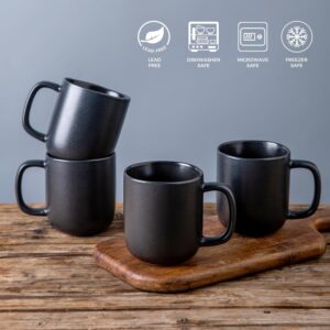 AmorArc 14oz Coffee Mugs Set of 6, Ceramic Coffee Mugs with Large Handle & Wavy Rim for Latte/Hot Cocoa/Tea, Stylish Coffee Mugs for Men Women. Oven,Dishwasher&Microwave Safe, Matte Black