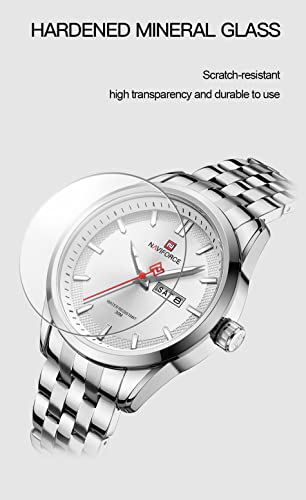 NAVIFORCE Luxury Business Wrist Watches Minimalist Auto Day-Date Calendar Display Stainless Steel Waterproof Watch for Men Japan Movement