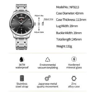 NAVIFORCE Luxury Business Wrist Watches Minimalist Auto Day-Date Calendar Display Stainless Steel Waterproof Watch for Men Japan Movement