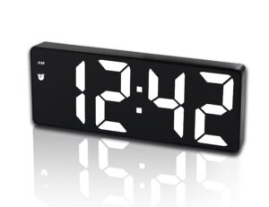 iojbki digital alarm clock for bedroom,mirror surface led electronic clocks,adjustable brightness, snooze model,voice control,12/24h display,alarm clock for kids,office,table,nightstand-white