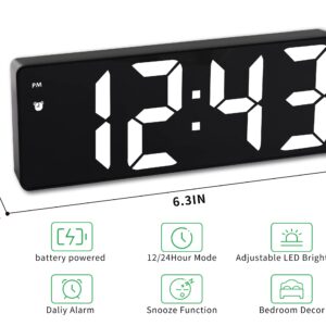 IOJBKI Digital Alarm Clock for Bedroom,Mirror Surface LED Electronic Clocks,Adjustable Brightness, Snooze Model,Voice Control,12/24H Display,Alarm Clock for Kids,Office,Table,Nightstand-White