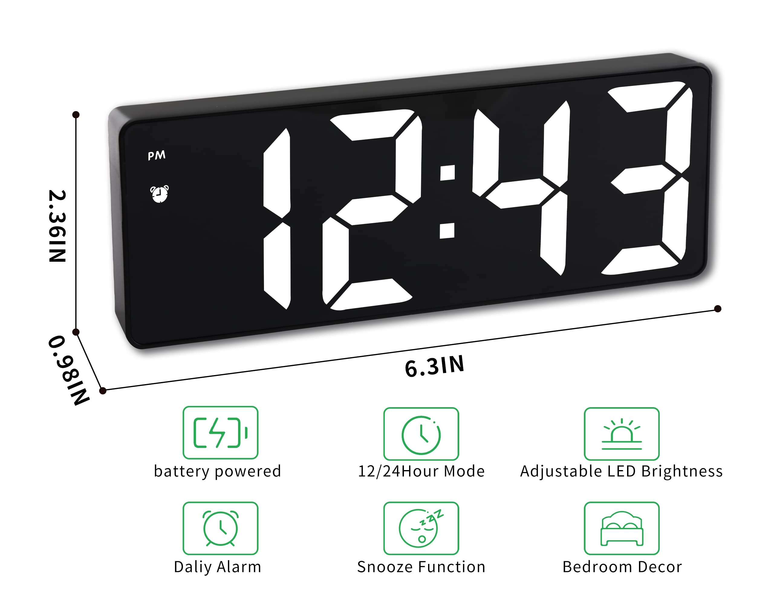 IOJBKI Digital Alarm Clock for Bedroom,Mirror Surface LED Electronic Clocks,Adjustable Brightness, Snooze Model,Voice Control,12/24H Display,Alarm Clock for Kids,Office,Table,Nightstand-White