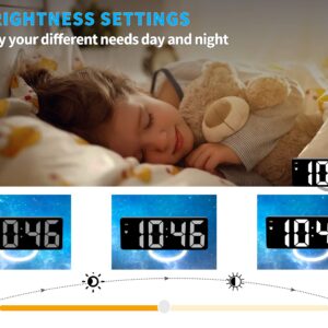 IOJBKI Digital Alarm Clock for Bedroom,Mirror Surface LED Electronic Clocks,Adjustable Brightness, Snooze Model,Voice Control,12/24H Display,Alarm Clock for Kids,Office,Table,Nightstand-White