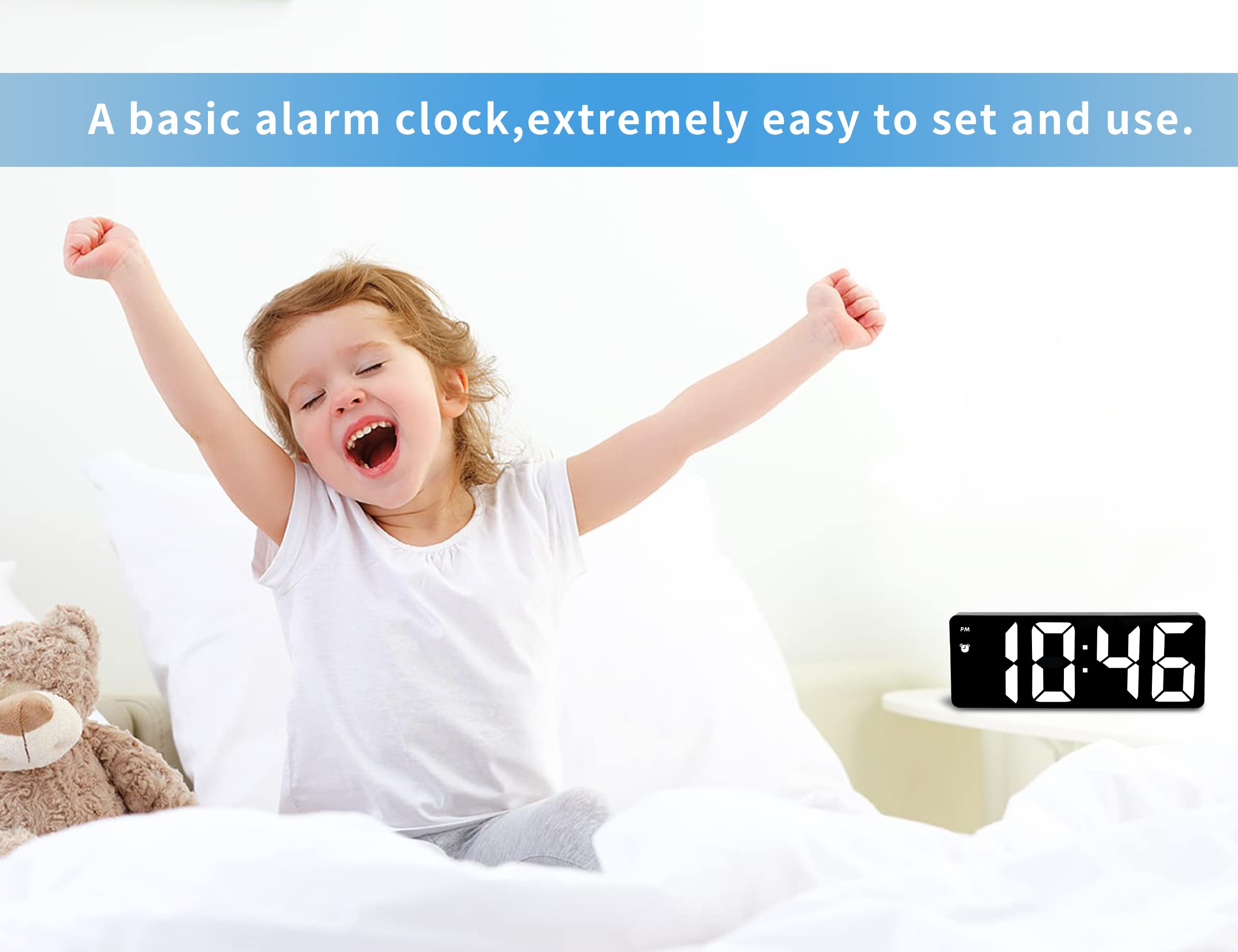 IOJBKI Digital Alarm Clock for Bedroom,Mirror Surface LED Electronic Clocks,Adjustable Brightness, Snooze Model,Voice Control,12/24H Display,Alarm Clock for Kids,Office,Table,Nightstand-White