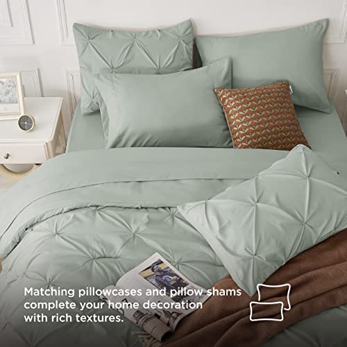 Bedsure Green Comforter Set Queen - Bed in a Bag Queen 7 Pieces, Pintuck Beddding Sets Green Bed Set, Spring Bedding with Comforter, Sheets, Pillowcases & Shams