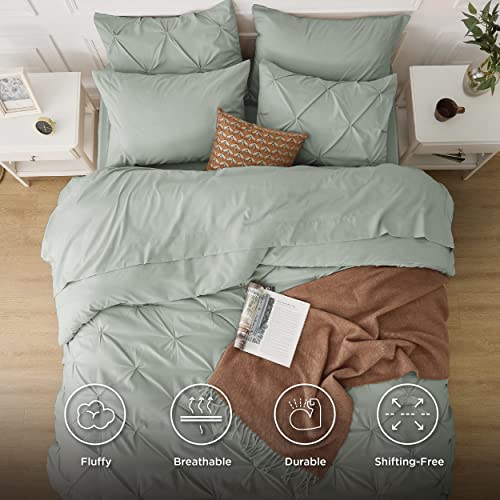 Bedsure Green Comforter Set Queen - Bed in a Bag Queen 7 Pieces, Pintuck Beddding Sets Green Bed Set, Spring Bedding with Comforter, Sheets, Pillowcases & Shams