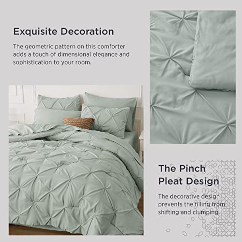 Bedsure Green Comforter Set Queen - Bed in a Bag Queen 7 Pieces, Pintuck Beddding Sets Green Bed Set, Spring Bedding with Comforter, Sheets, Pillowcases & Shams