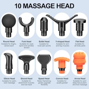 RAEMAO Massage Gun Deep Tissue, Back Massage Gun for Athletes for Pain Relief Attaching 10 PCS Specialized Replacement Heads, Percussion Massager with 10 Speeds & LED Screen, Black