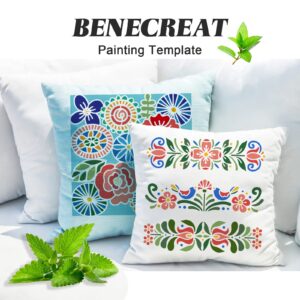 BENECREAT Plastic Folk Decorative Painting Stencil Templates, 12x12inch Floral Pattern Scandinavian Style Reusable Drawing Stencils for DIY Art Craft Wall Canvas Furniture