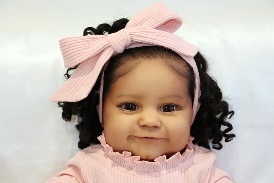 Anano Biracial Reborn Babies That Looks Real Girl Black with Real Hair with A Dress On 24 Inch African American Reborn Doll Brown Skin Silicone Baby Chubby Body Mixed Reborn Dolls