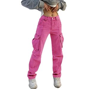 High Waist Baggy Cargo Jeans for Women Flap Pocket Relaxed Fit Straight Wide Leg Y2K Fashion Jeans