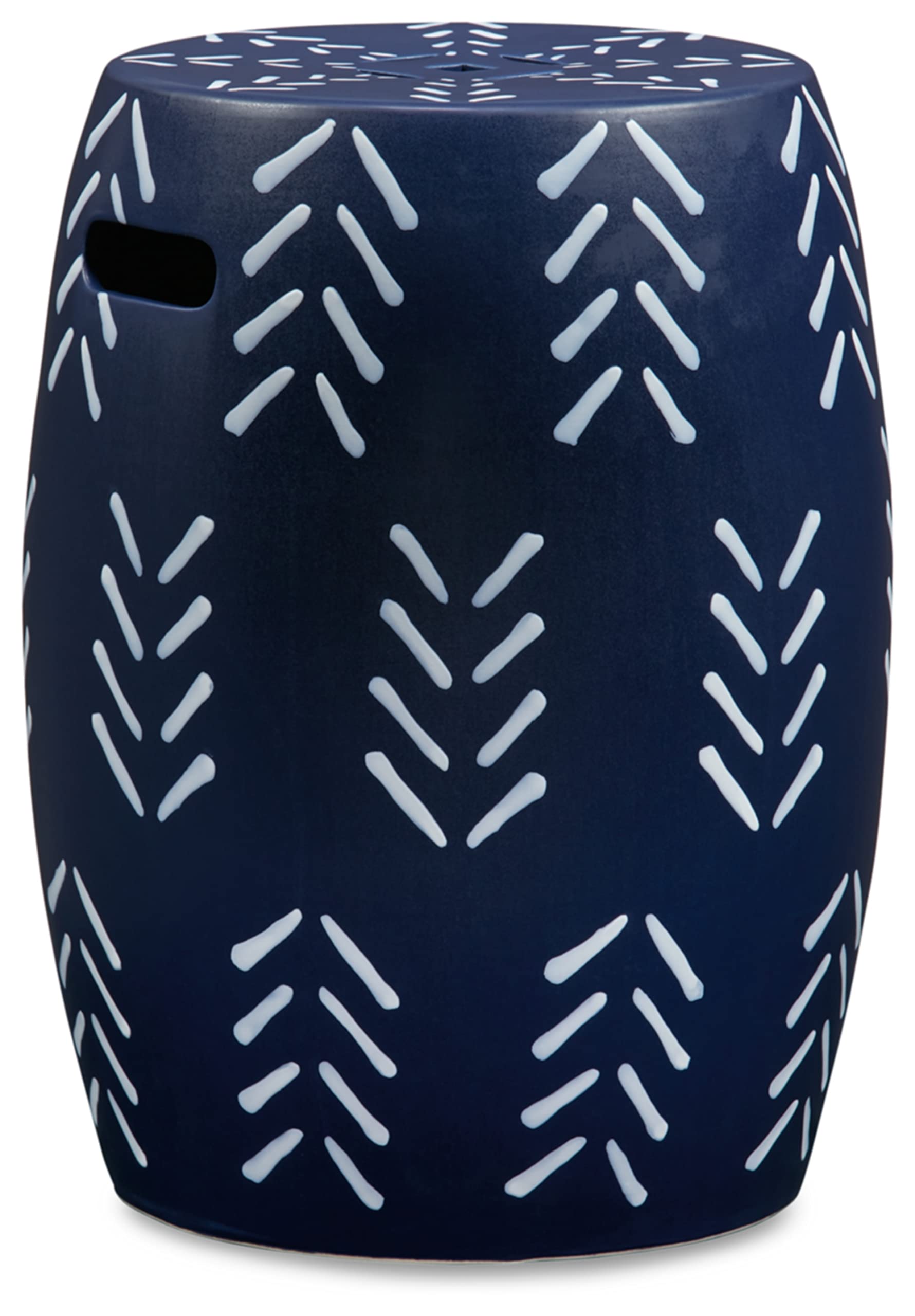 Signature Design by Ashley Genemore Contemporary Geometric Indoor & Outdoor Accent Stool, Blue & White