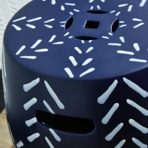 Signature Design by Ashley Genemore Contemporary Geometric Indoor & Outdoor Accent Stool, Blue & White