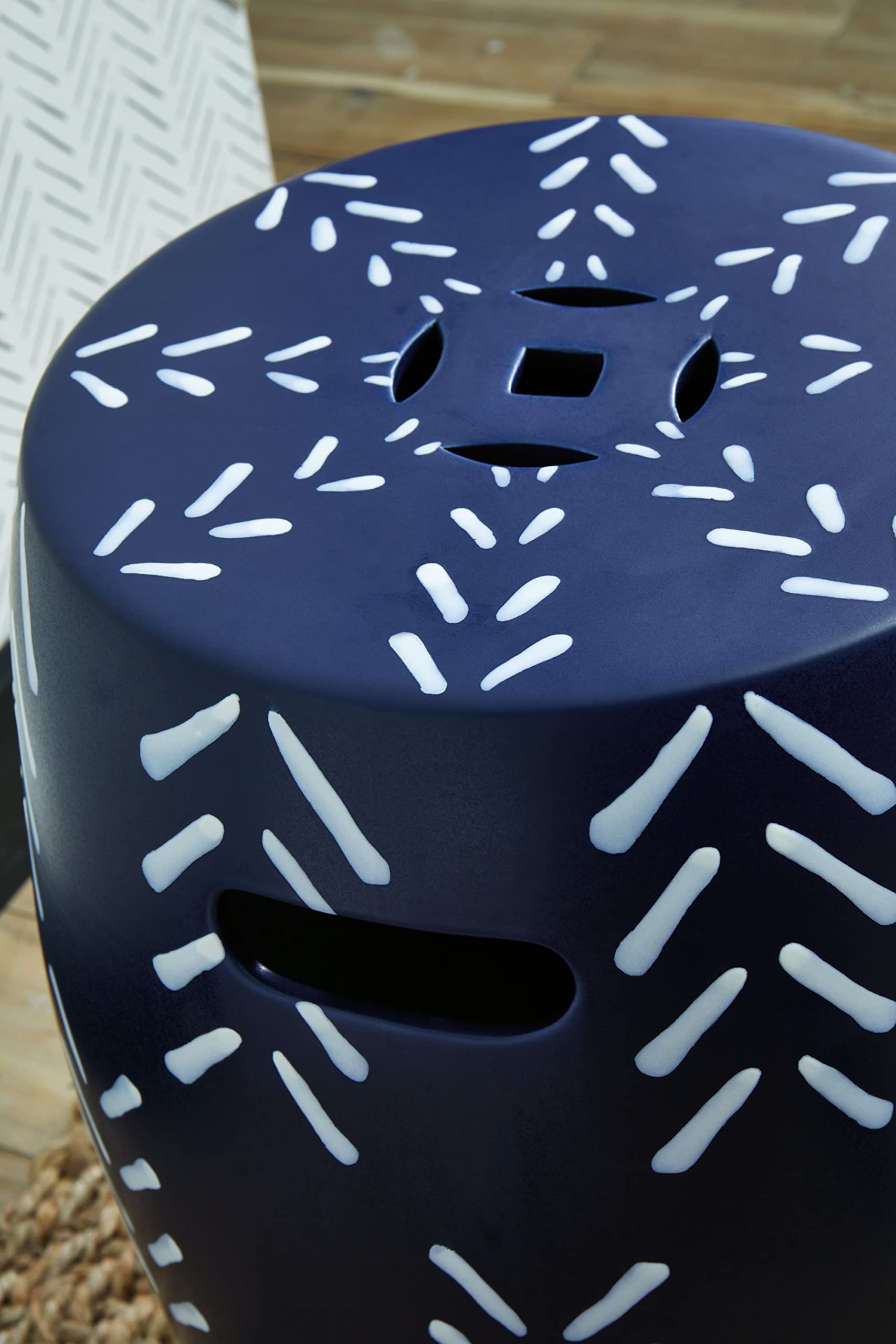 Signature Design by Ashley Genemore Contemporary Geometric Indoor & Outdoor Accent Stool, Blue & White