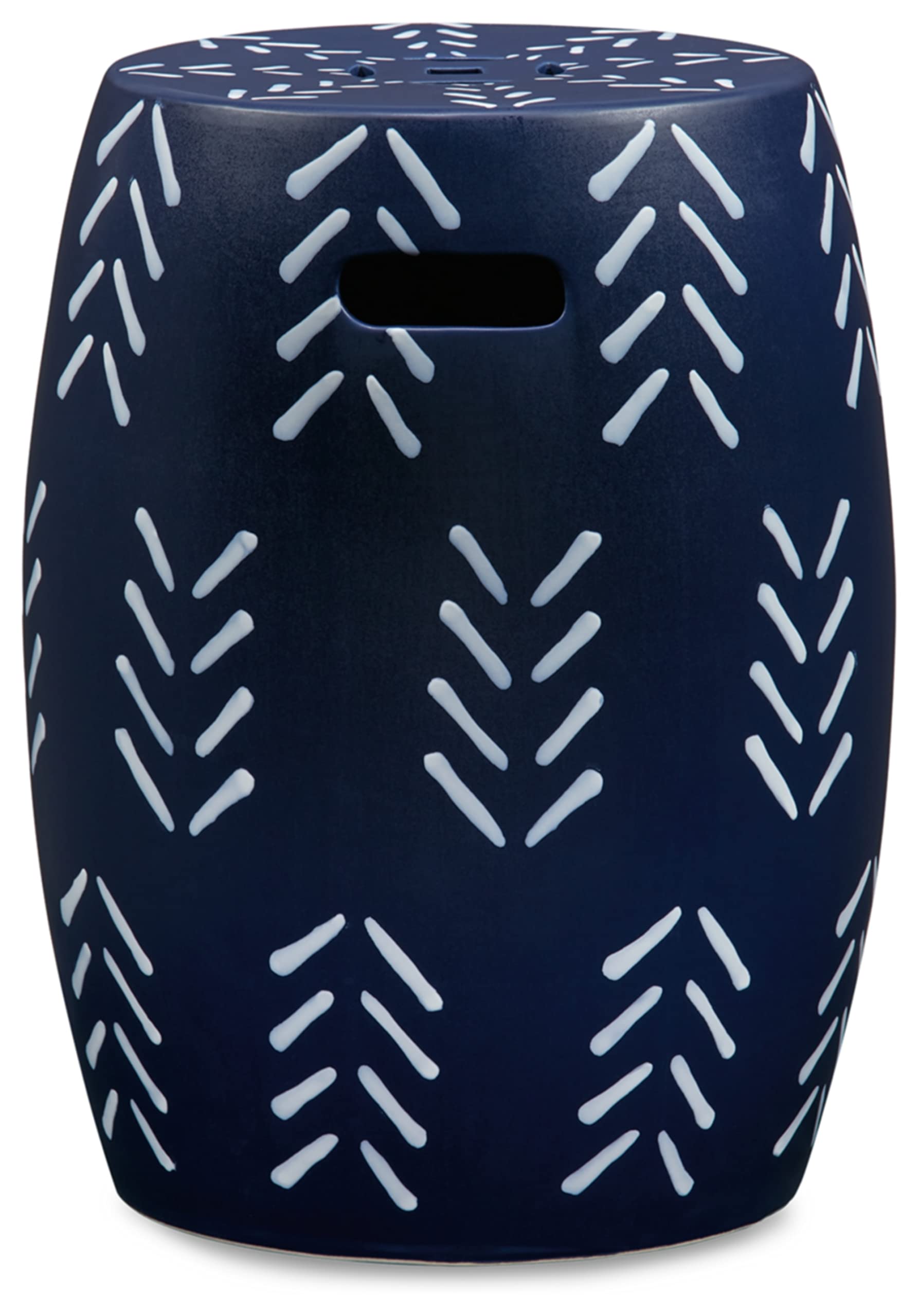 Signature Design by Ashley Genemore Contemporary Geometric Indoor & Outdoor Accent Stool, Blue & White