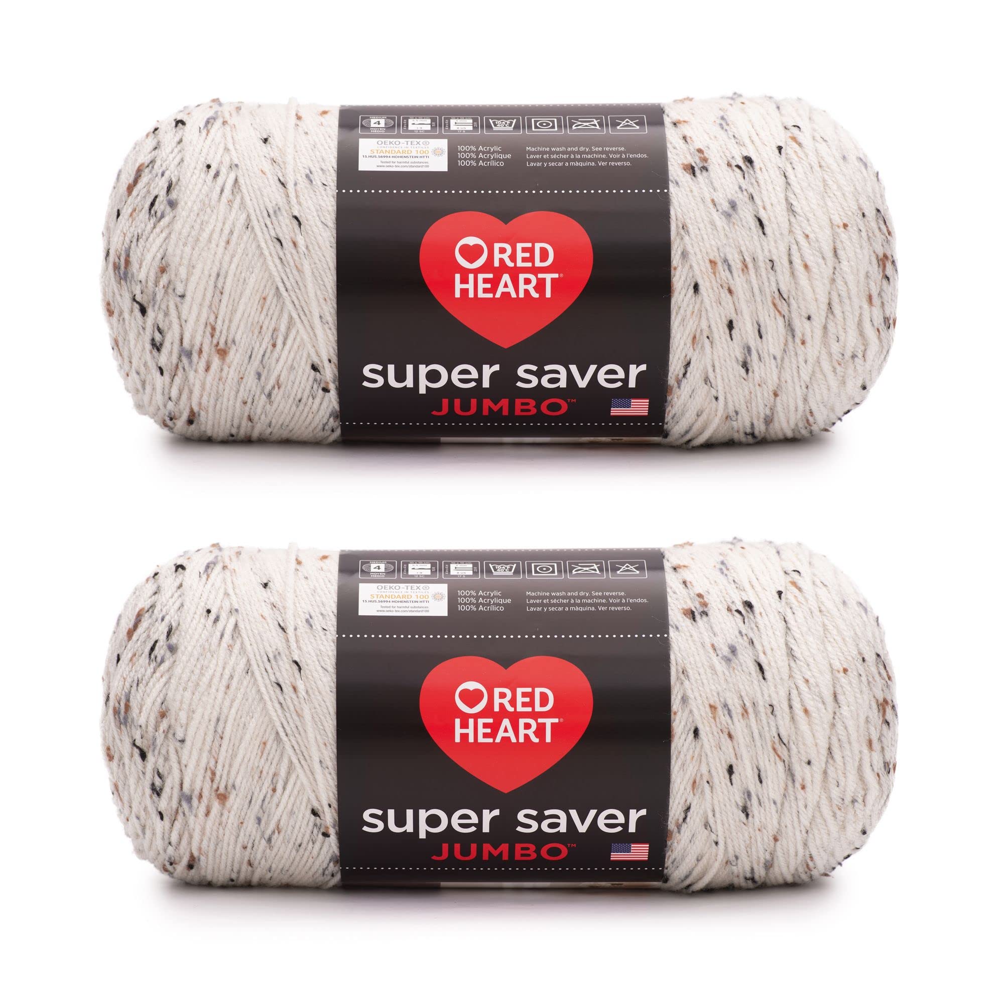 Red Heart Super Saver Jumbo Aran Fleck Yarn - 2 Pack of 10oz/283g - Acrylic - 4 Medium (Worsted) - 482 Yards - Knitting/Crochet