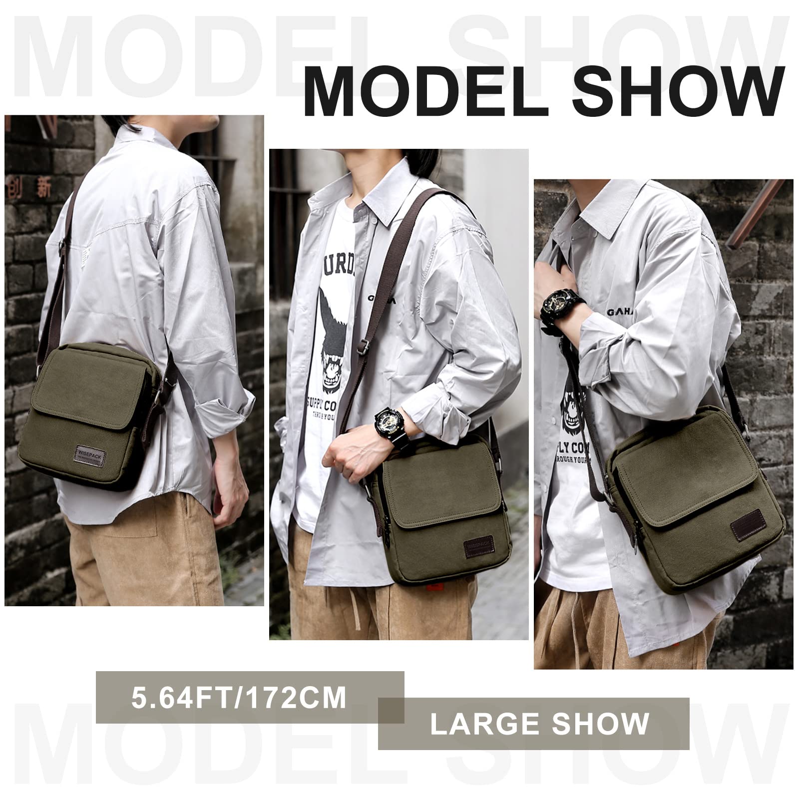 Small Crossbody Bag for Men,Vintage Canvas Messenger Shoulder Bags Crossbody Satchel Bag Men's Side Bags Over the Shoulder Purse for Phone Passport Bolsos Para Hombre Dark Green