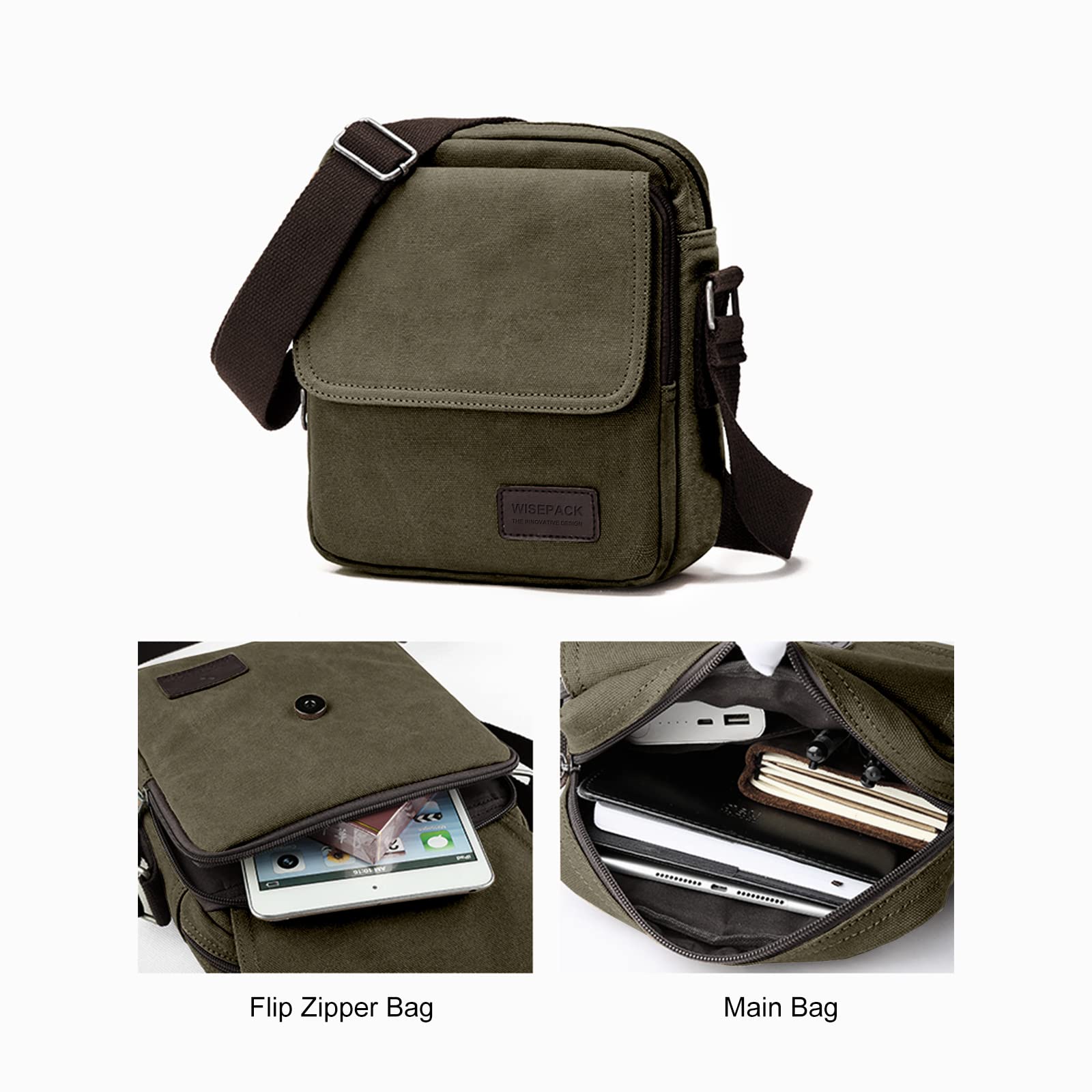 Small Crossbody Bag for Men,Vintage Canvas Messenger Shoulder Bags Crossbody Satchel Bag Men's Side Bags Over the Shoulder Purse for Phone Passport Bolsos Para Hombre Dark Green