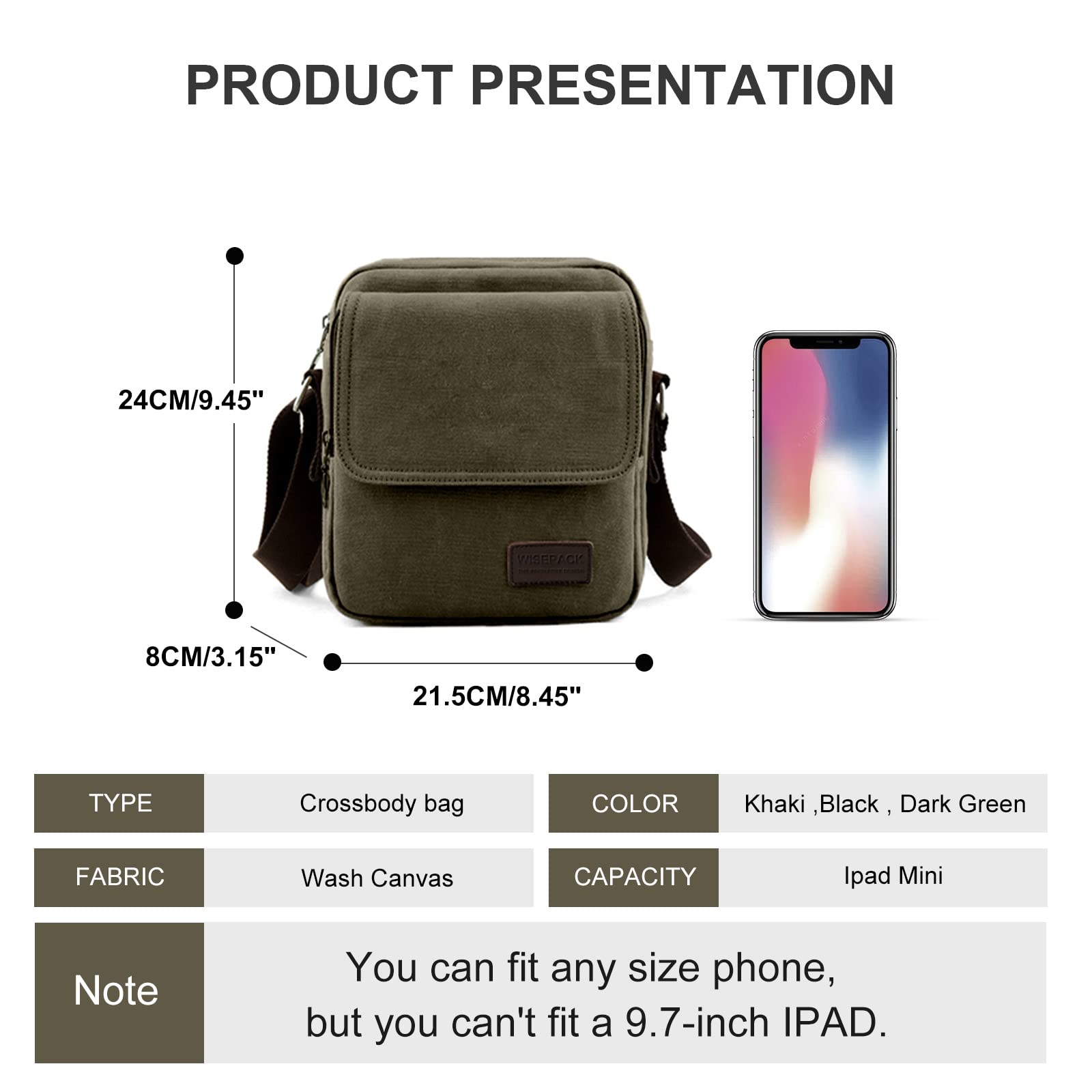 Small Crossbody Bag for Men,Vintage Canvas Messenger Shoulder Bags Crossbody Satchel Bag Men's Side Bags Over the Shoulder Purse for Phone Passport Bolsos Para Hombre Dark Green