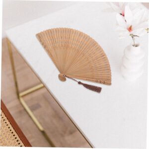 SEWACC Silk Folding Fan Hand Held Wood Hand Fan Chinese Japanese Vintage Handheld Fan with Tassels Foldable Fan for Women Ladies Home Decoration (Brown)