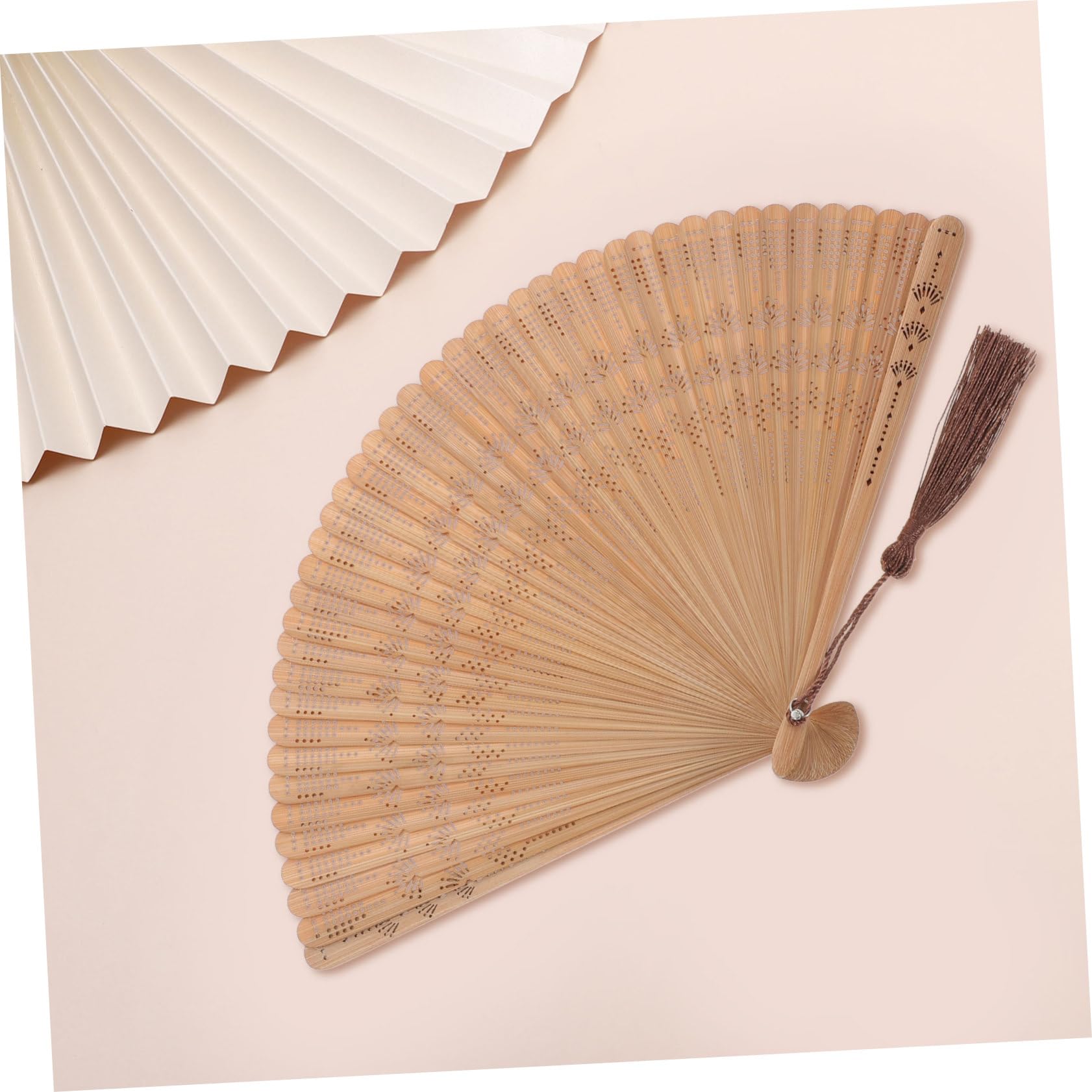 SEWACC Silk Folding Fan Hand Held Wood Hand Fan Chinese Japanese Vintage Handheld Fan with Tassels Foldable Fan for Women Ladies Home Decoration (Brown)