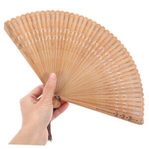 SEWACC Silk Folding Fan Hand Held Wood Hand Fan Chinese Japanese Vintage Handheld Fan with Tassels Foldable Fan for Women Ladies Home Decoration (Brown)