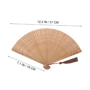 SEWACC Silk Folding Fan Hand Held Wood Hand Fan Chinese Japanese Vintage Handheld Fan with Tassels Foldable Fan for Women Ladies Home Decoration (Brown)