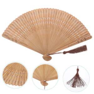 SEWACC Silk Folding Fan Hand Held Wood Hand Fan Chinese Japanese Vintage Handheld Fan with Tassels Foldable Fan for Women Ladies Home Decoration (Brown)