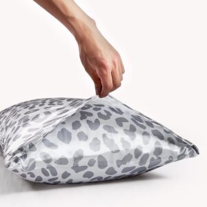 LCBD Satin Body Pillow Case for Hair and Skin, Grey Leopard Printed Silk Satin Body Pillow Case Cover, 20x54 Body Cooling Pillow Cover with Envelope Closure