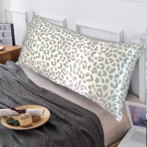 LCBD Satin Body Pillow Case for Hair and Skin, Grey Leopard Printed Silk Satin Body Pillow Case Cover, 20x54 Body Cooling Pillow Cover with Envelope Closure