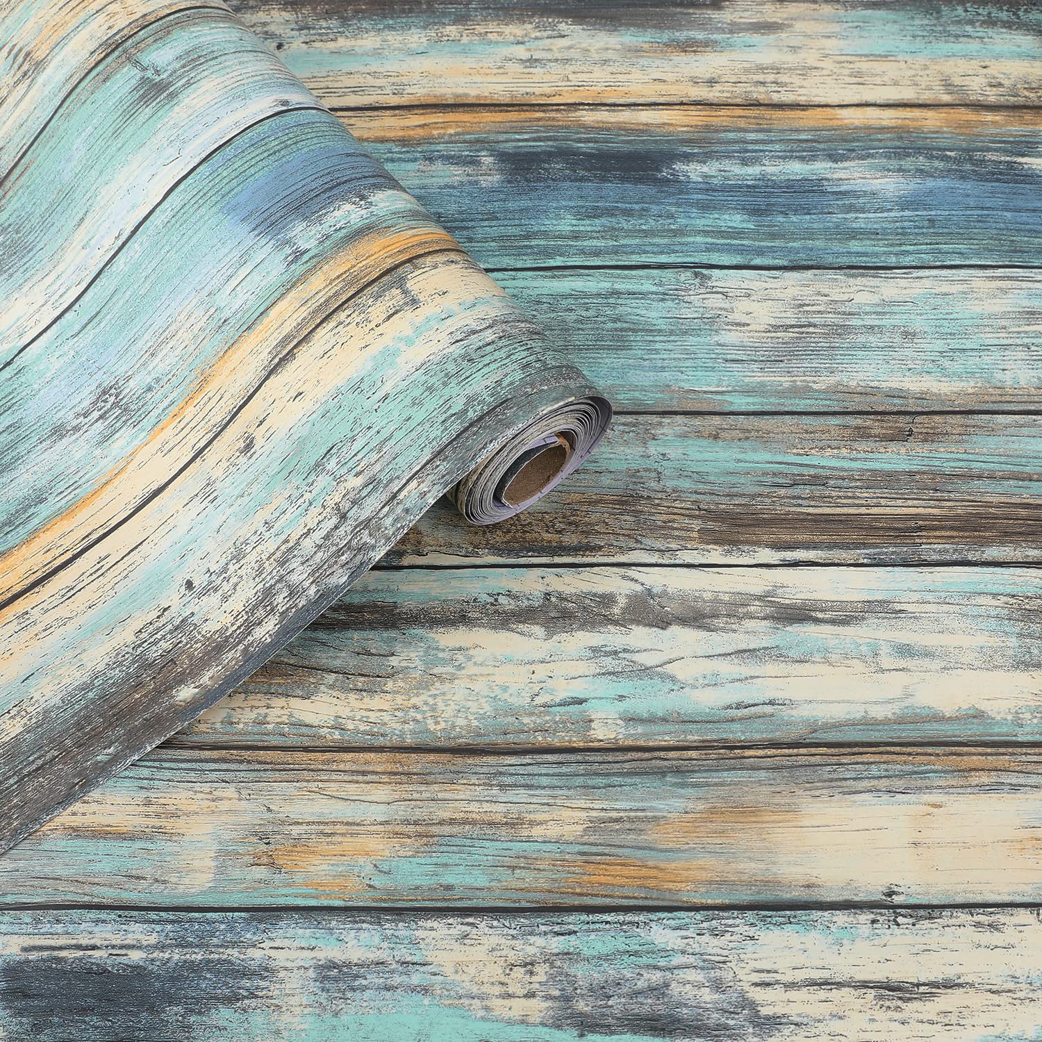 Dimcol Wood Contact Paper - 15.7"x236" Self-Adhesive and Removable Wood Wallpaper Peel and Stick - Blue Distressed Wood Grain Contact Paper for Cabinets - Waterproof Stick on Wall Paper