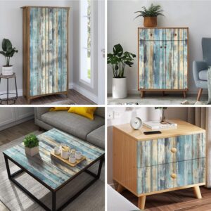 Dimcol Wood Contact Paper - 15.7"x236" Self-Adhesive and Removable Wood Wallpaper Peel and Stick - Blue Distressed Wood Grain Contact Paper for Cabinets - Waterproof Stick on Wall Paper