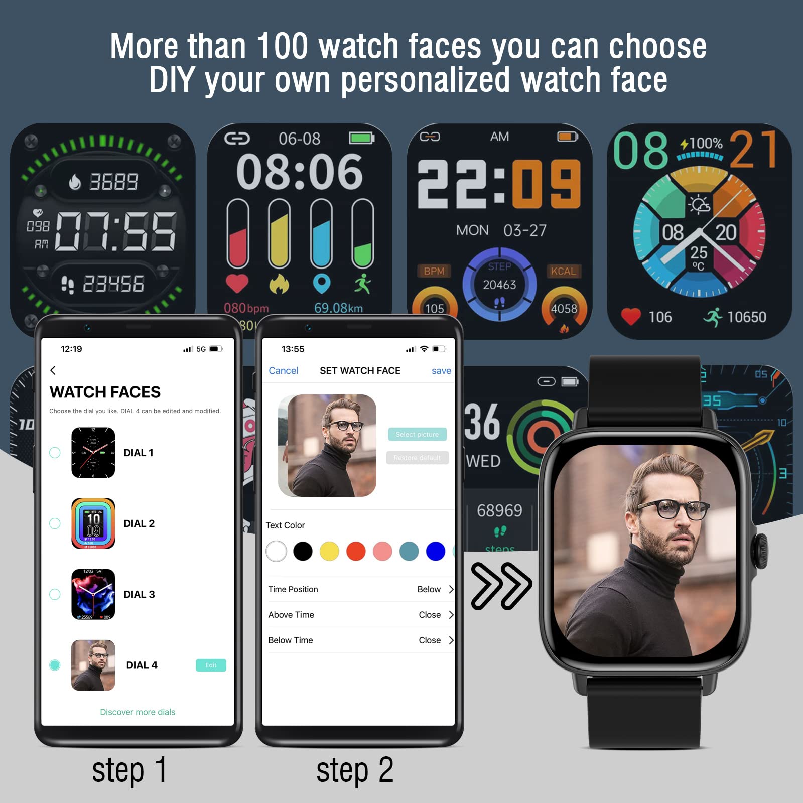 Choiknbo Smart Watch Make/Answer Call for Android iOS Phones 1.9'' Fitness Tracker with Heart Rate Blood Pressure SpO2 Sleep Monitor IP67 Bluetooth Receive SMS Messages Sport Step Activity Trackers