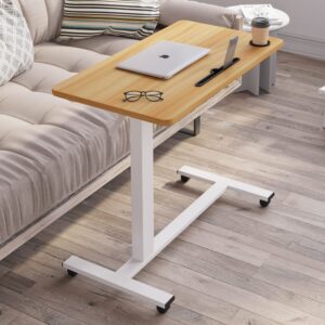 furist overbed table,bed desk,hospital bedside table,pneumatic mobile laptop computer standing desk cart with tray(natural 31" d x 17" w x 43" h)