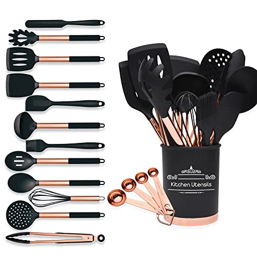 BBN Silicone Cooking Utensils Set, 17Pcs Silicone Kitchen Utensils Set, Non-Stick Silicone Utensils for Cooking, Heat Resistant Cooking Utensil Sets, Rose Gold Kitchen Accessories