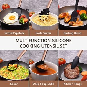 BBN Silicone Cooking Utensils Set, 17Pcs Silicone Kitchen Utensils Set, Non-Stick Silicone Utensils for Cooking, Heat Resistant Cooking Utensil Sets, Rose Gold Kitchen Accessories