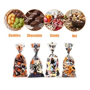 VARACL 100 Pieces Halloween Cellophane Bags, Halloween Clear Plastic Treat Bags Candy Cookies Goody Bags with Twist Ties for Halloween Party Favor Supplies