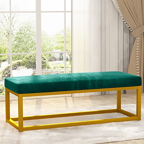 DKLGG Upholstered Ottoman Bench Velvet Shoe Entryway Bedroom Bench, Modern Foot Rest Stools Footstool with Metal Frame, for End of Bed Entry Way, Green